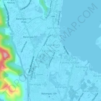 Mappa topografica Barangay 62A, altitudine, rilievo