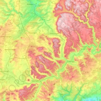 Mappa topografica Seitingen-Oberflacht, altitudine, rilievo