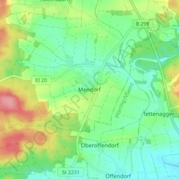 Mappa topografica Mendorf, altitudine, rilievo