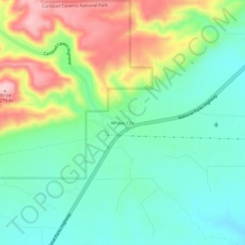 Mappa topografica Whites City, altitudine, rilievo