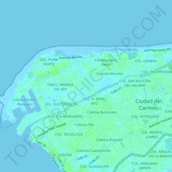 Mappa topografica Colonia Miami, altitudine, rilievo