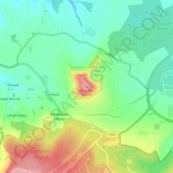 Mappa topografica Cley Hill, altitudine, rilievo