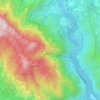 Mappa topografica Monestir de Montserrat, altitudine, rilievo