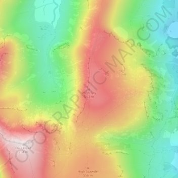 Mappa topografica High Spy, altitudine, rilievo