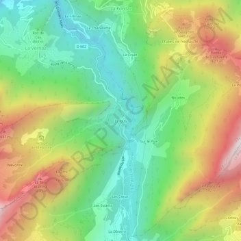 Mappa topografica Le Jotty, altitudine, rilievo