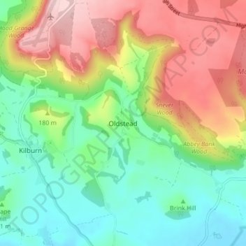 Mappa topografica Oldstead, altitudine, rilievo