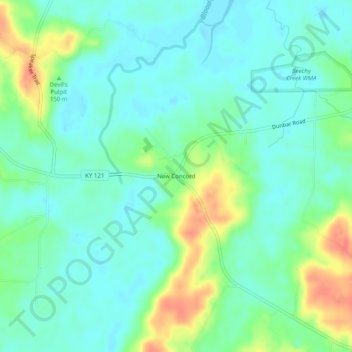 Mappa topografica New Concord, altitudine, rilievo