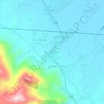 Mappa topografica San Antonio, altitudine, rilievo