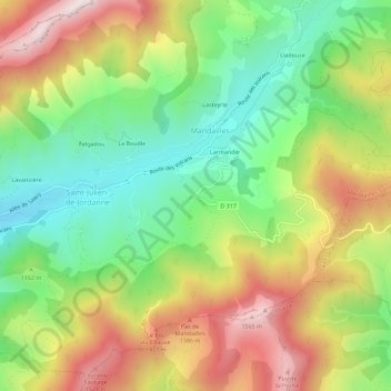 Mappa topografica Fournol, altitudine, rilievo