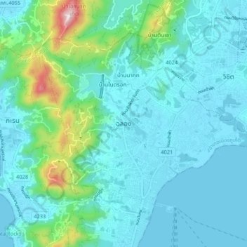 Mappa topografica Chalong, altitudine, rilievo