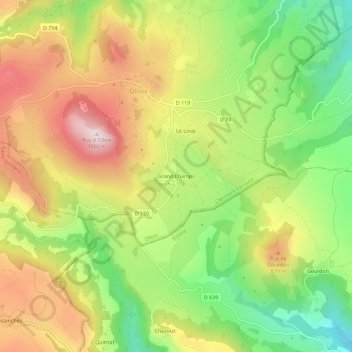 Mappa topografica Grand Champs, altitudine, rilievo