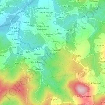 Mappa topografica O Monte, altitudine, rilievo