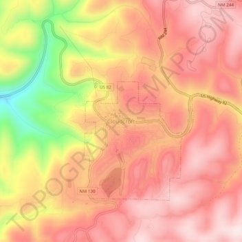 Mappa topografica Cloudcroft, altitudine, rilievo