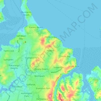 Mappa topografica Howick, altitudine, rilievo