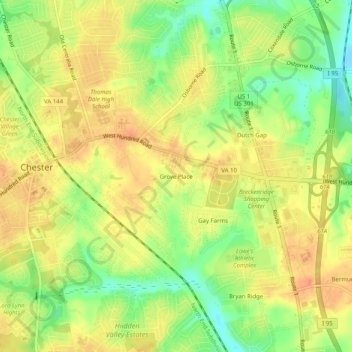 Mappa topografica Grove Place, altitudine, rilievo