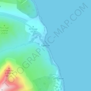 Mappa topografica Sannox, altitudine, rilievo