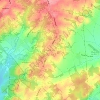 Mappa topografica Long Green, altitudine, rilievo