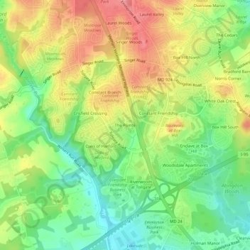 Mappa topografica The Pointe, altitudine, rilievo