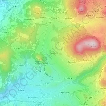 Mappa topografica Marcilhac, altitudine, rilievo