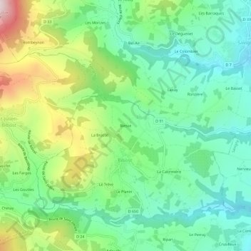 Mappa topografica Biesse, altitudine, rilievo