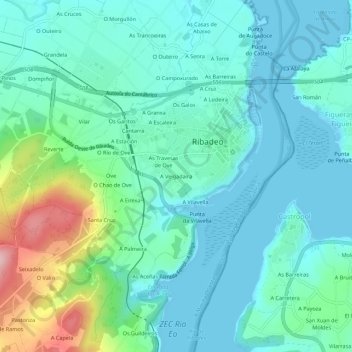 Mappa topografica A Veigadaira, altitudine, rilievo