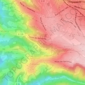 Mappa topografica Estampe, altitudine, rilievo