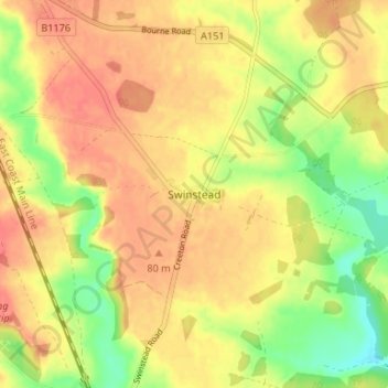Mappa topografica Swinstead, altitudine, rilievo
