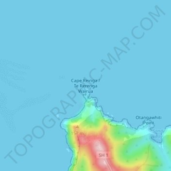 Mappa topografica Cape Reinga, altitudine, rilievo