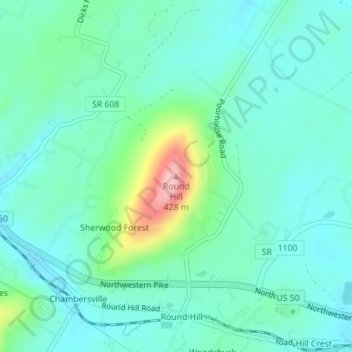 Mappa topografica Round Hill, altitudine, rilievo