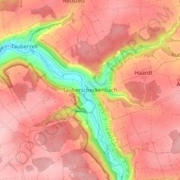 Mappa topografica Tauberscheckenbach, altitudine, rilievo