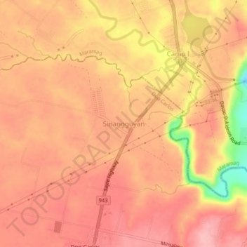 Mappa topografica Sinangguyan, altitudine, rilievo