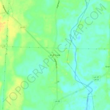 Mappa topografica Bluff Creek, altitudine, rilievo