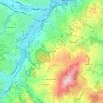 Mappa topografica La Tourette, altitudine, rilievo