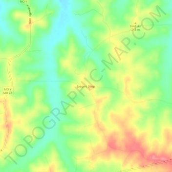 Mappa topografica Jaegers Shop, altitudine, rilievo