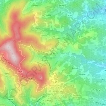 Mappa topografica Le Gay, altitudine, rilievo