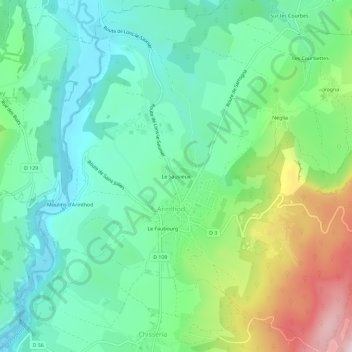 Mappa topografica Le Sauvieux, altitudine, rilievo
