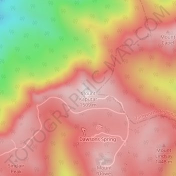 Mappa topografica Mount Kaputar, altitudine, rilievo