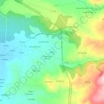 Mappa topografica Goimil, altitudine, rilievo