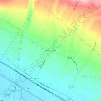 Mappa topografica Baker Corners, altitudine, rilievo
