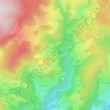 Mappa topografica Thélis-la-Combe, altitudine, rilievo