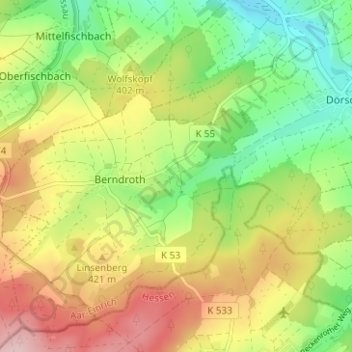 Mappa topografica Ackerbach, altitudine, rilievo
