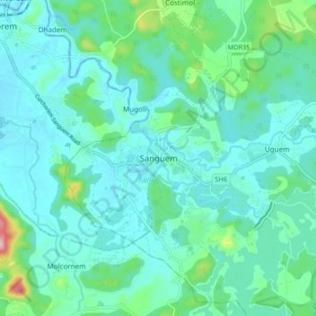 Mappa topografica Sanguem, altitudine, rilievo