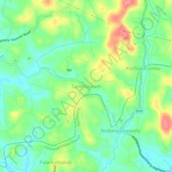 Mappa topografica Santhipuram, altitudine, rilievo