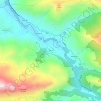 Mappa topografica Celucos, altitudine, rilievo