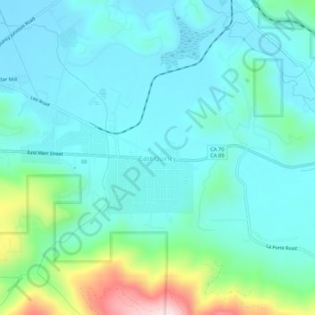 Mappa topografica East Quincy, altitudine, rilievo