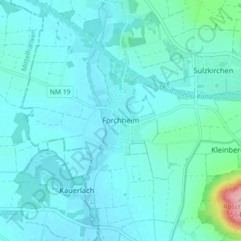 Mappa topografica Forchheim, altitudine, rilievo