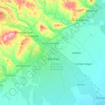 Mappa topografica Barinas, altitudine, rilievo