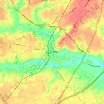Mappa topografica Hope Mills, altitudine, rilievo