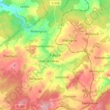 Mappa topografica Pausa, altitudine, rilievo