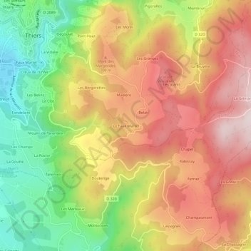 Mappa topografica Le Faux Martel, altitudine, rilievo